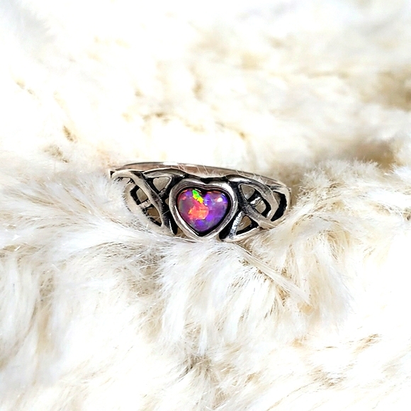 Sterling Silver Jewelry - Celtic opal heart in sterling silver